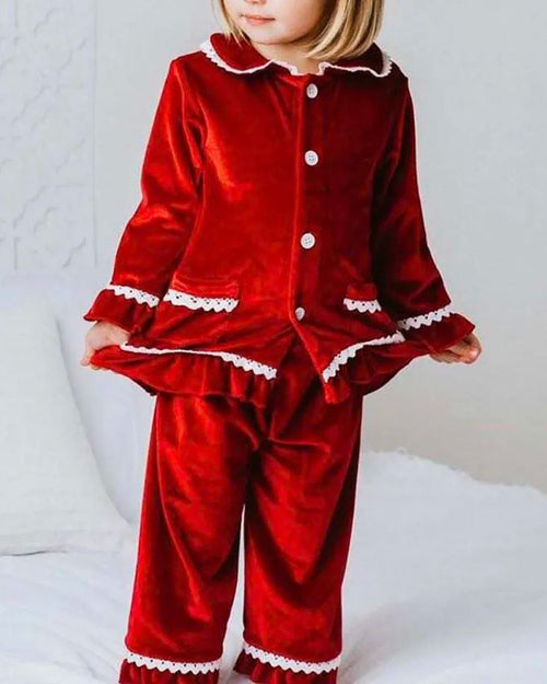 Pijama navideño de terciopelo rojo para niños